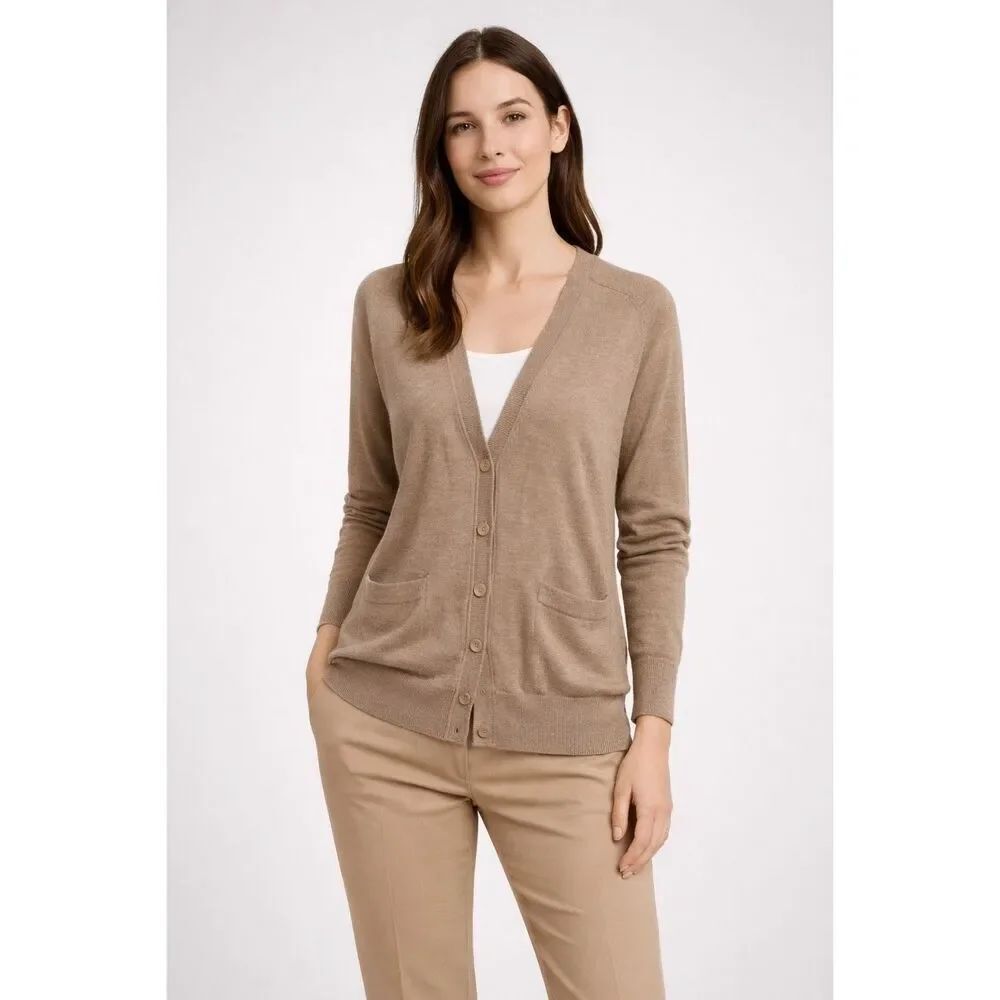 J.Crew Merino Wool Cardigan Taupe Button Front Womens Small